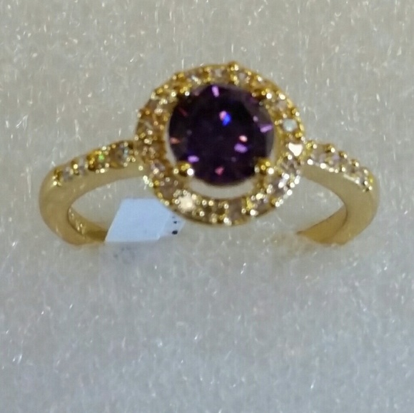 Purple and white cubic in 14K yellow gold plate - Picture 2 of 4